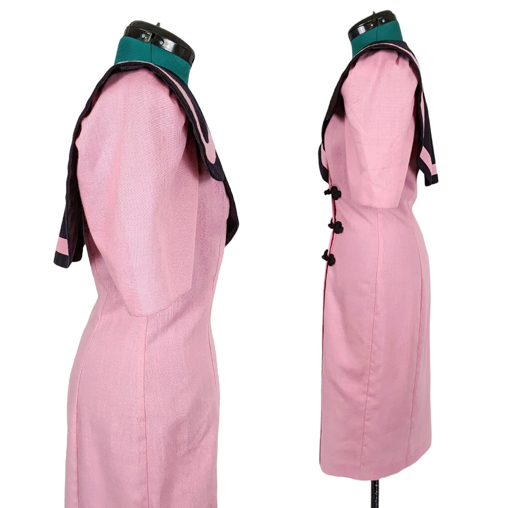 1980s Statement Sailor Sheath Dress Bold Shoulder Pads Ann Tobias 1990s Rare vtg - Picture 3 of 10